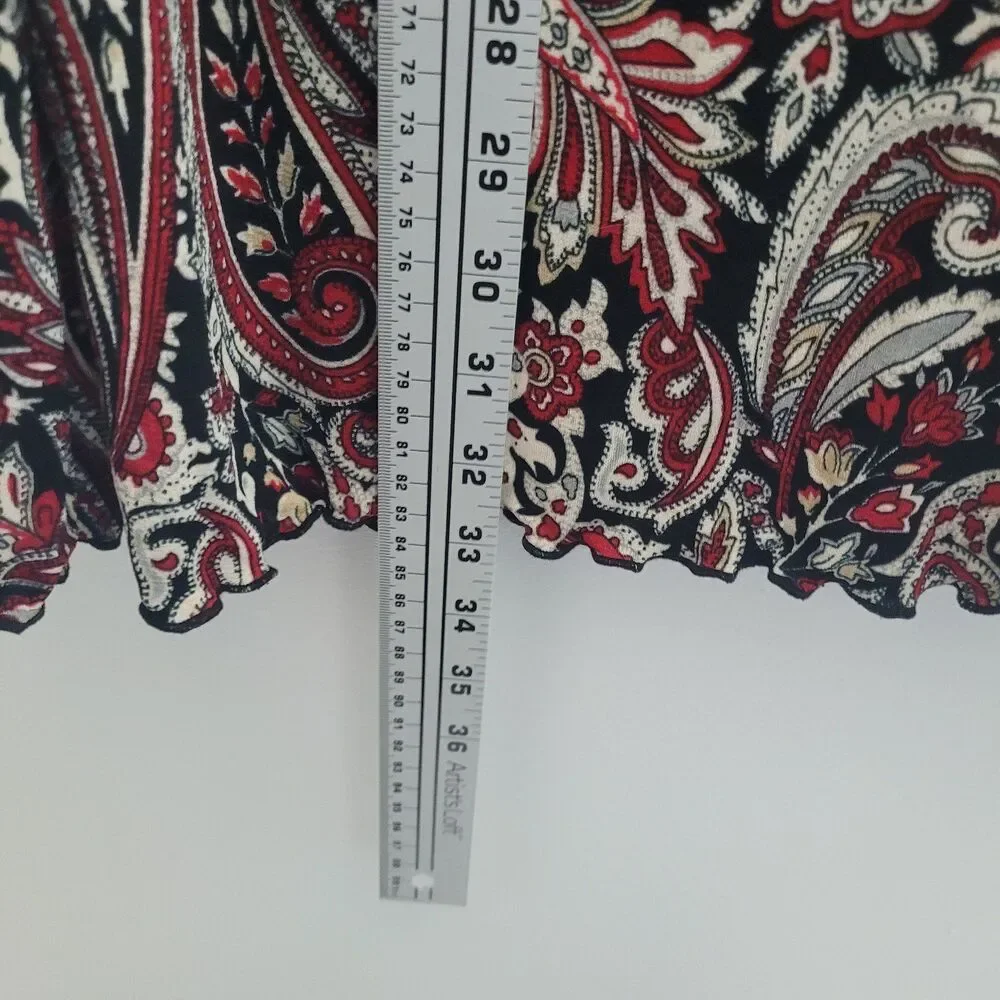 Vintage y2k 90s red black paisley print midi pull on stretch skirt size large p